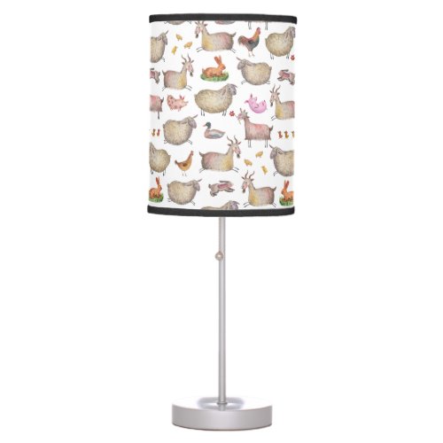 Cute Watercolor Farm Barn Animals Pattern Table Lamp