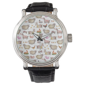 Cute Watercolor Farm Barn Animals Pattern Watch