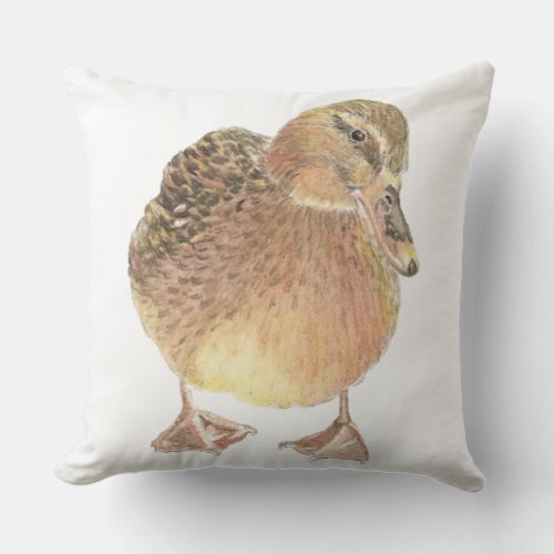 Cute Watercolor Farm Duck Bird Animal Art Throw Pillow