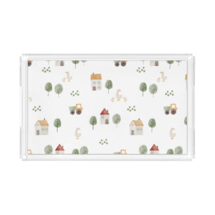 Cute Watercolor Farm Pattern Acrylic Tray