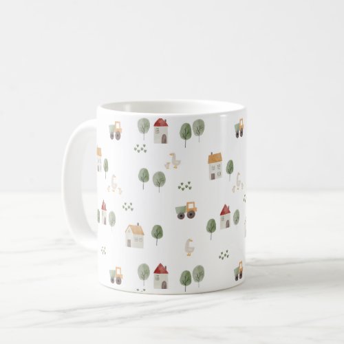 Cute Watercolor Farm Pattern Coffee Mug