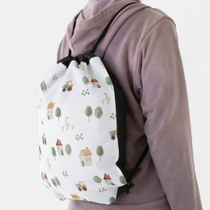 Cute Watercolor Farm Pattern Drawstring Bag