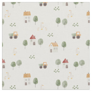 Cute Watercolor Farm Pattern Fabric