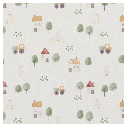 Cute Watercolor Farm Pattern Fabric