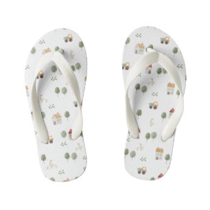 Cute Watercolor Farm Pattern Kid's Flip Flops