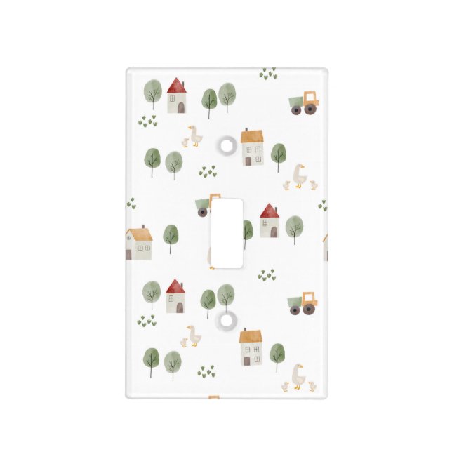 Cute Watercolor Farm Pattern Light Switch Cover (Front)