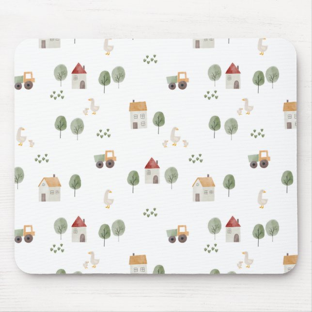 Cute Watercolor Farm Pattern Mouse Pad (Front)