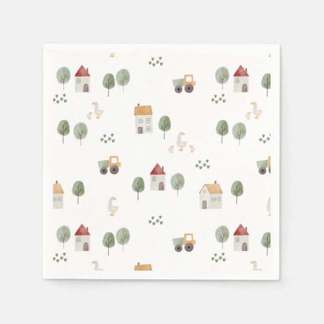 Cute Watercolor Farm Pattern Napkins (Front)