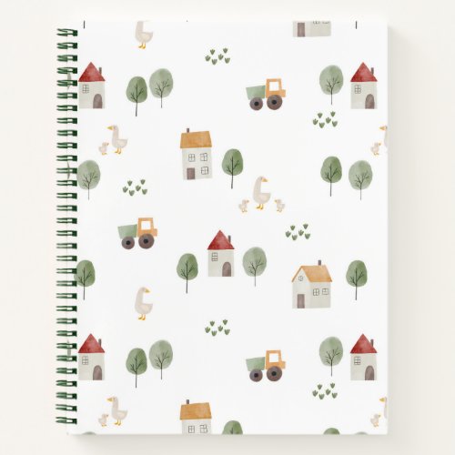 Cute Watercolor Farm Pattern Notebook