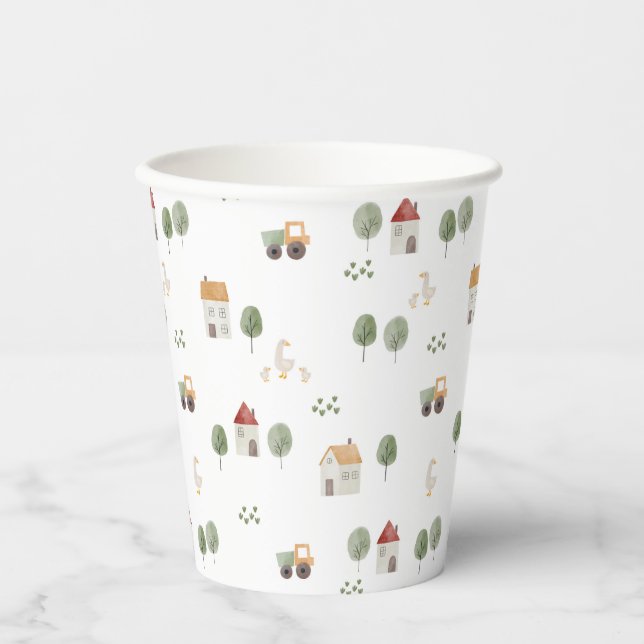 Cute Watercolor Farm Pattern Paper Cups (Front)