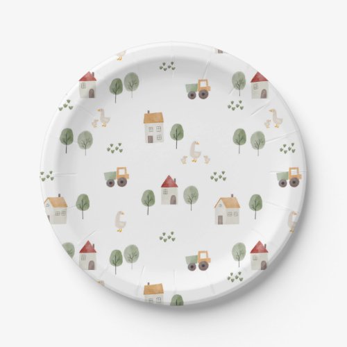 Cute Watercolor Farm Pattern Paper Plates