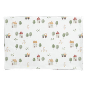 Cute Watercolor Farm Pattern Pillow Case
