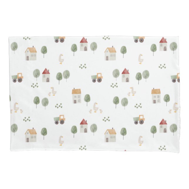 Cute Watercolor Farm Pattern Pillow Case (Front)