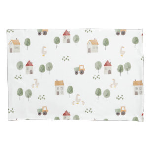 Cute Watercolor Farm Pattern Pillow Case