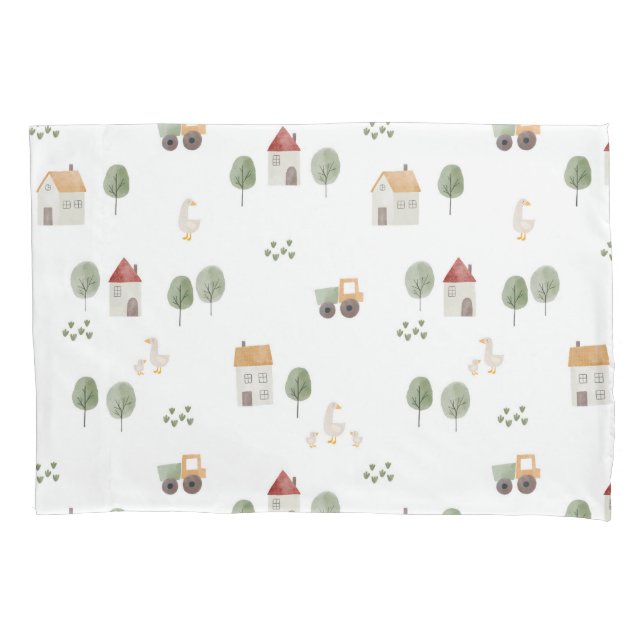 Cute Watercolor Farm Pattern Pillow Case (Front)