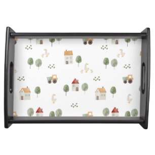 Cute Watercolor Farm Pattern Serving Tray