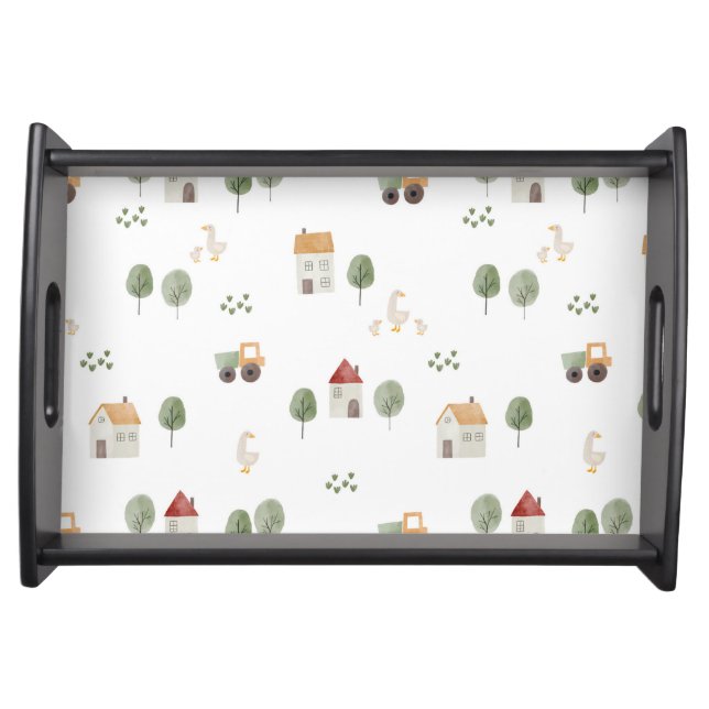 Cute Watercolor Farm Pattern Serving Tray (Front)