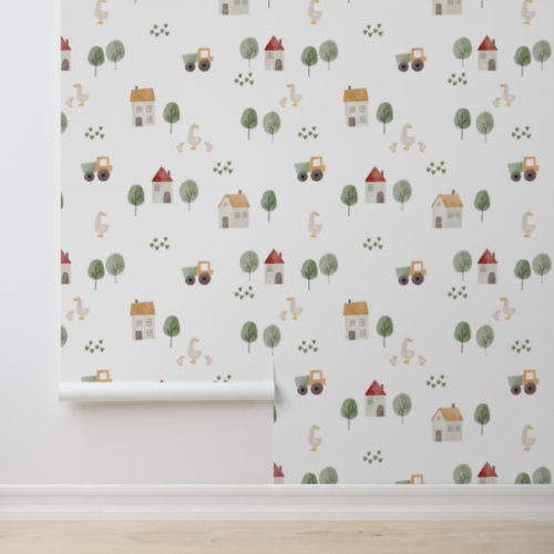 Cute Watercolor Farm Pattern Wallpaper