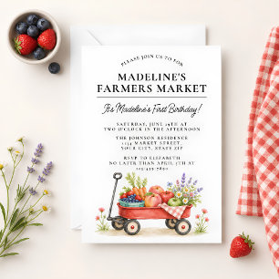 Cute Watercolor Farmers Market First Birthday Invitation