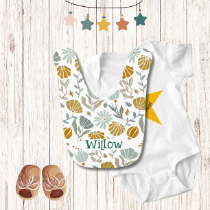 Cute Watercolor Field Flowers Pattern Monogram  Baby Bib