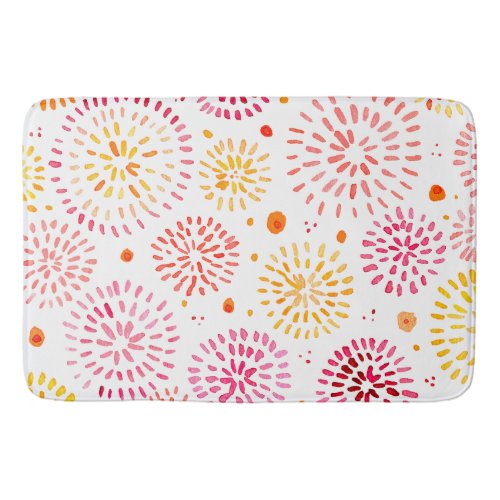 Cute watercolor fireworks in yellow and orange bath mat