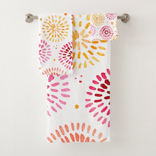 Cute watercolor fireworks in yellow and orange bath towel set