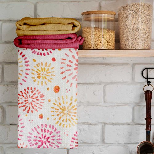 Cute watercolor fireworks in yellow and orange kitchen towel