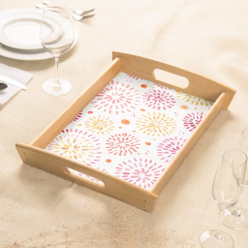 Cute watercolor fireworks in yellow and orange serving tray