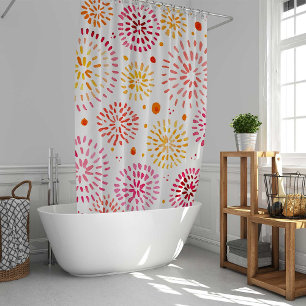 Cute watercolor fireworks in yellow and orange shower curtain