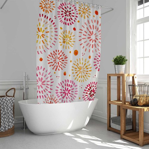 Cute watercolor fireworks in yellow and orange shower curtain