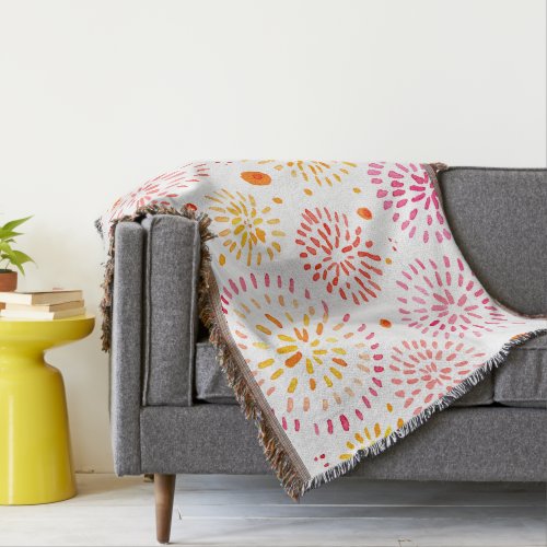 Cute watercolor fireworks in yellow and orange throw blanket