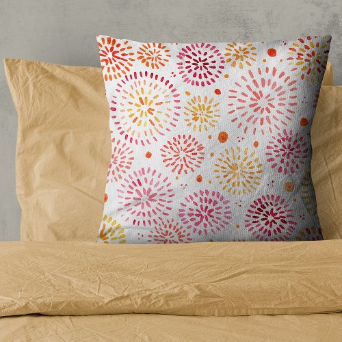 Cute watercolor fireworks in yellow and orange throw pillow