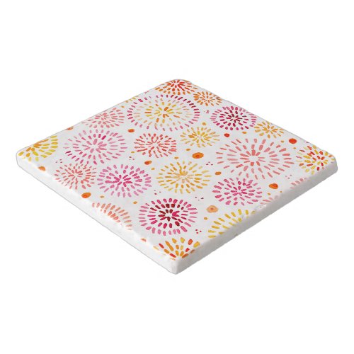 Cute watercolor fireworks in yellow and orange trivet