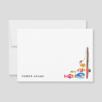 Cute Watercolor Fish Bait Hook Fishing Reel Rod Note Card