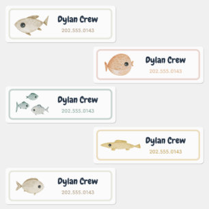 Cute Watercolor Fish School Name Phone Number Kids Kids' Labels