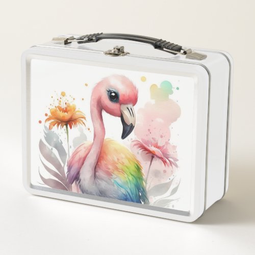 Cute Watercolor Flamingo Baby Metal Lunch Box