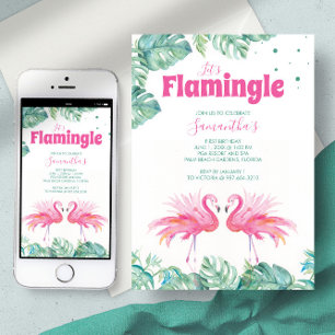 Cute Watercolor Flamingo Birthday Party Invitation