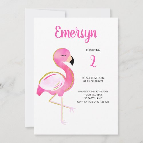 Cute Watercolor Flamingo Pink Gold Glitter Invitation