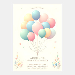 Cute Watercolor Floral 1st Birthday Invitation