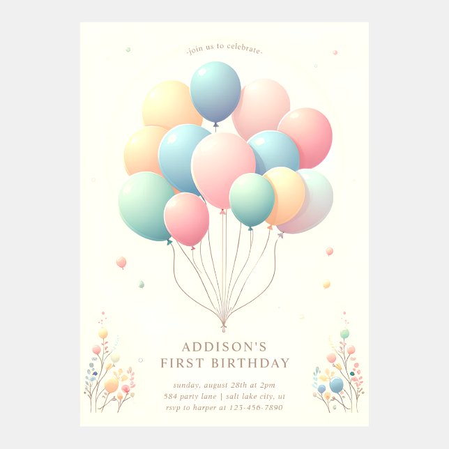 Cute Watercolor Floral 1st Birthday Invitation (Front)