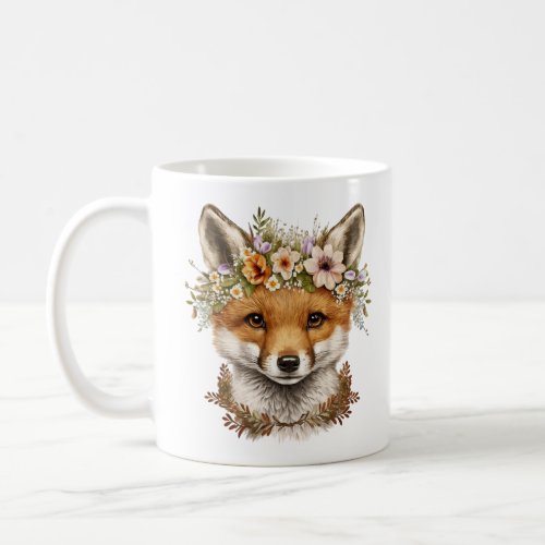 Cute Watercolor Floral Baby Fox Coffee Mug