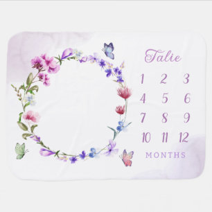 Cute Watercolor floral baby girl Boho milestone Blanket