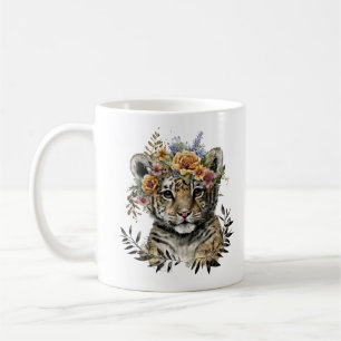 Cute Watercolor Floral Baby Tiger Coffee Mug