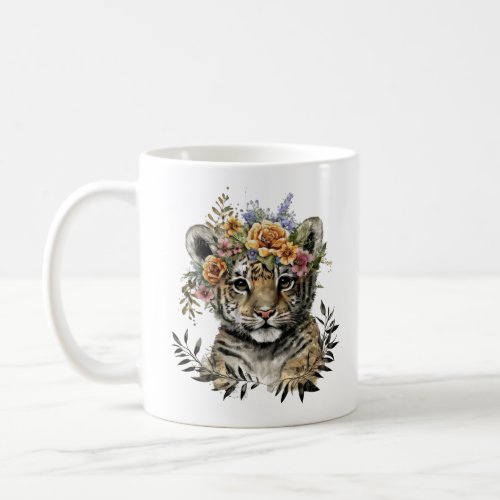 Cute Watercolor Floral Baby Tiger Coffee Mug