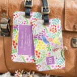 Cute Watercolor Floral Blooming Spring Monogram Luggage Tag<br><div class="desc">A beautiful luggage tag with a colorful,  hand made pattern of watercolor blooming flowers.</div>