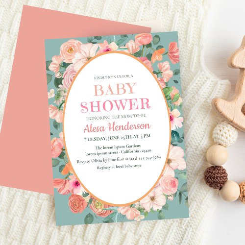 Cute watercolor floral boho chic Girl baby shower Invitation