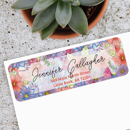 Cute Watercolor Floral Botanical Return Address Label
