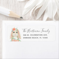 Cute Watercolor Floral Bunny Easter Return Address Label