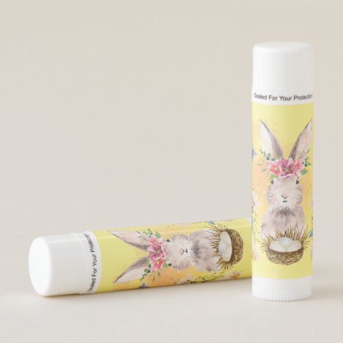 Cute Watercolor Floral Bunny Rabbit Lip Balm