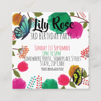 Cute Watercolor Floral Butterfly Birthday Invite